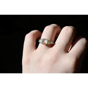 Sapphire Engagement Ring, Natural Green yellow rustic unique alternative
